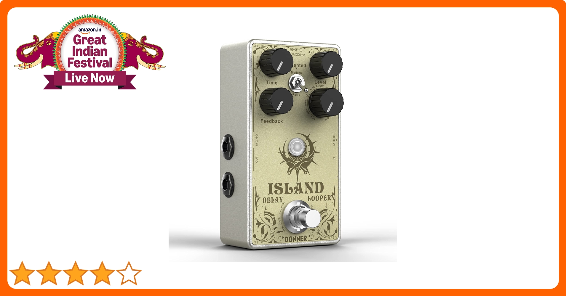 ギター Donner  Delay Looper Donner Island Delay Guitar Pedal, Stereo Delay Looper Pedal